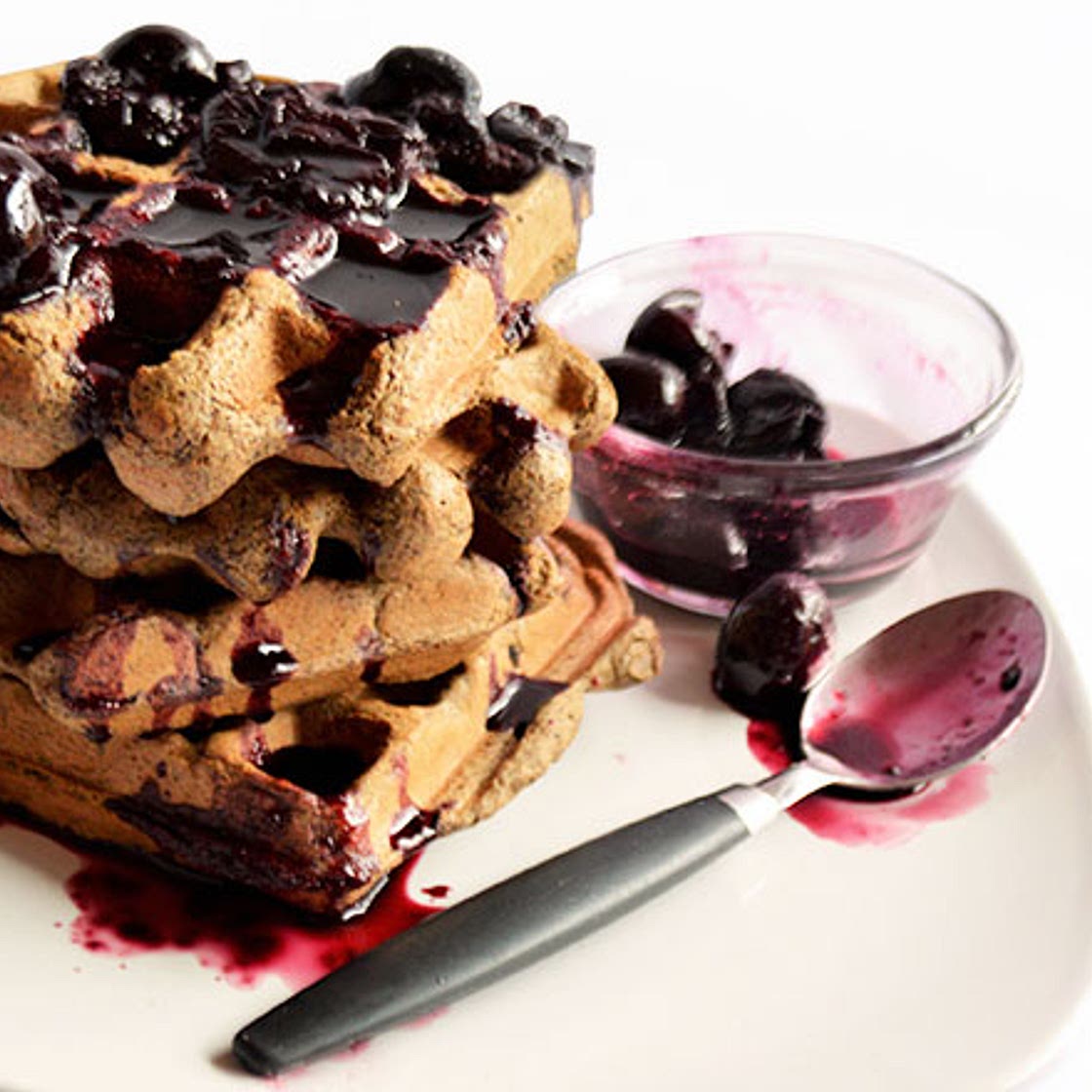 Buckwheat Waffles With Dark Cherry Syrup