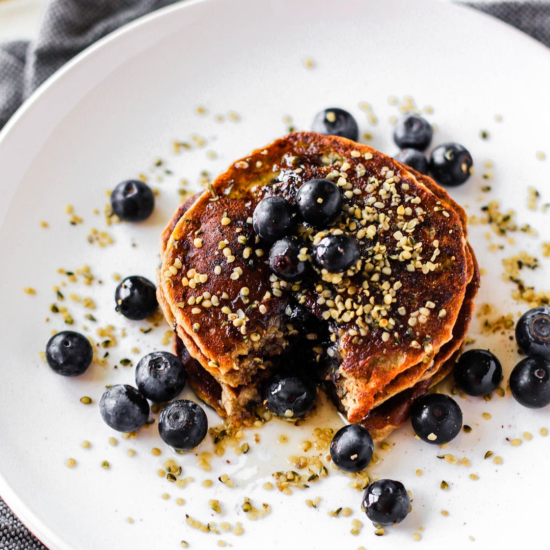 Blueberry Hemp Heart Protein Pancakes