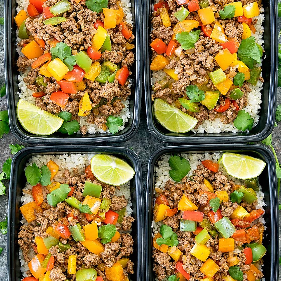 Fajita Bowls with Cauliflower Rice Meal Prep