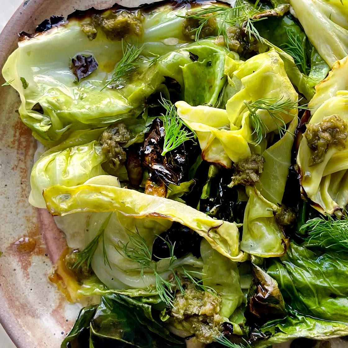Cabbage with sunflower tahini & grapefruit dressing