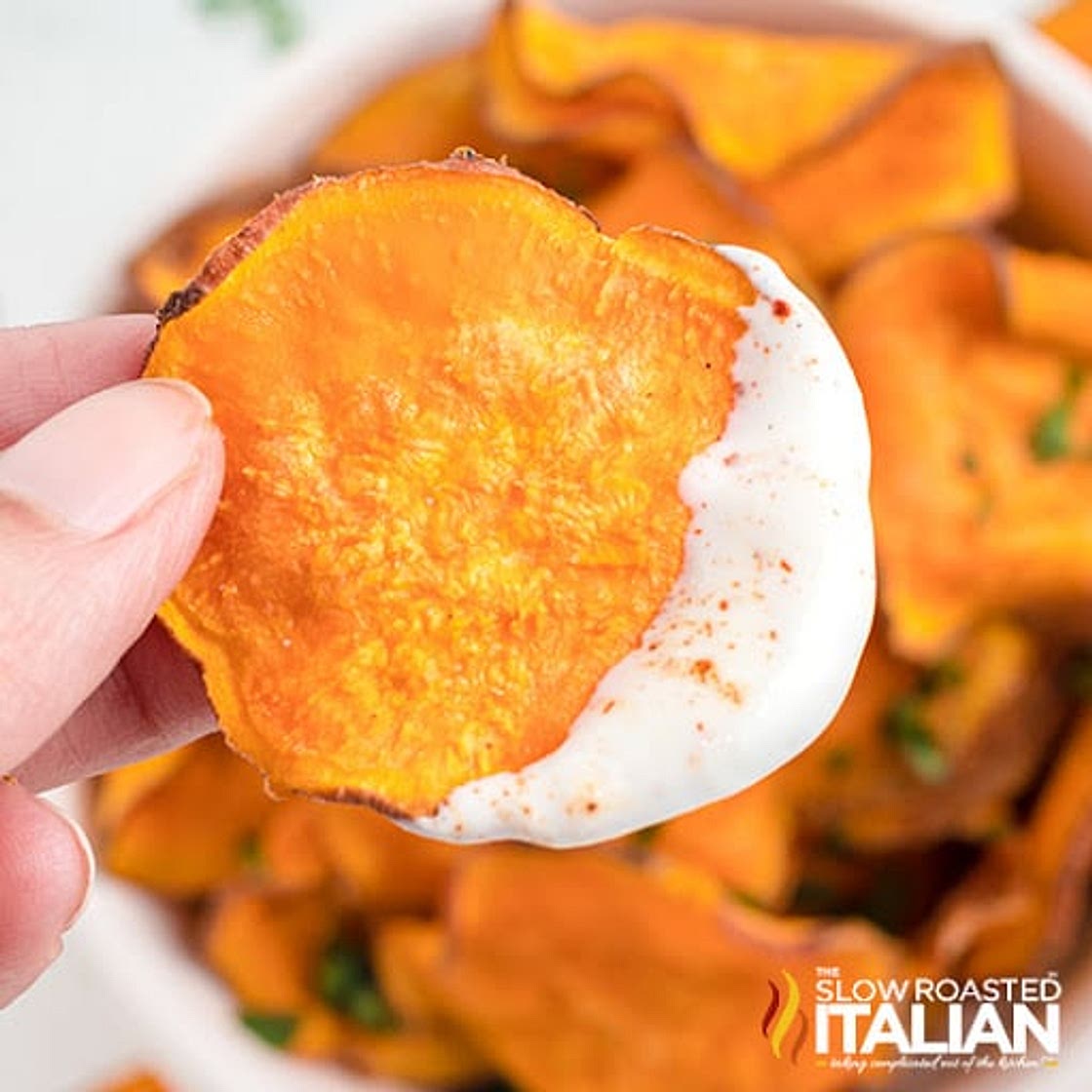 Crispy Air Fryer Sweet Potato Chips Recipe (3-Ingredients)