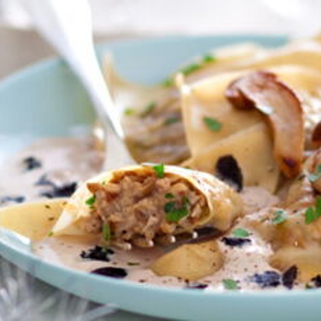 Raviolis aux cèpes, sauce foie gras