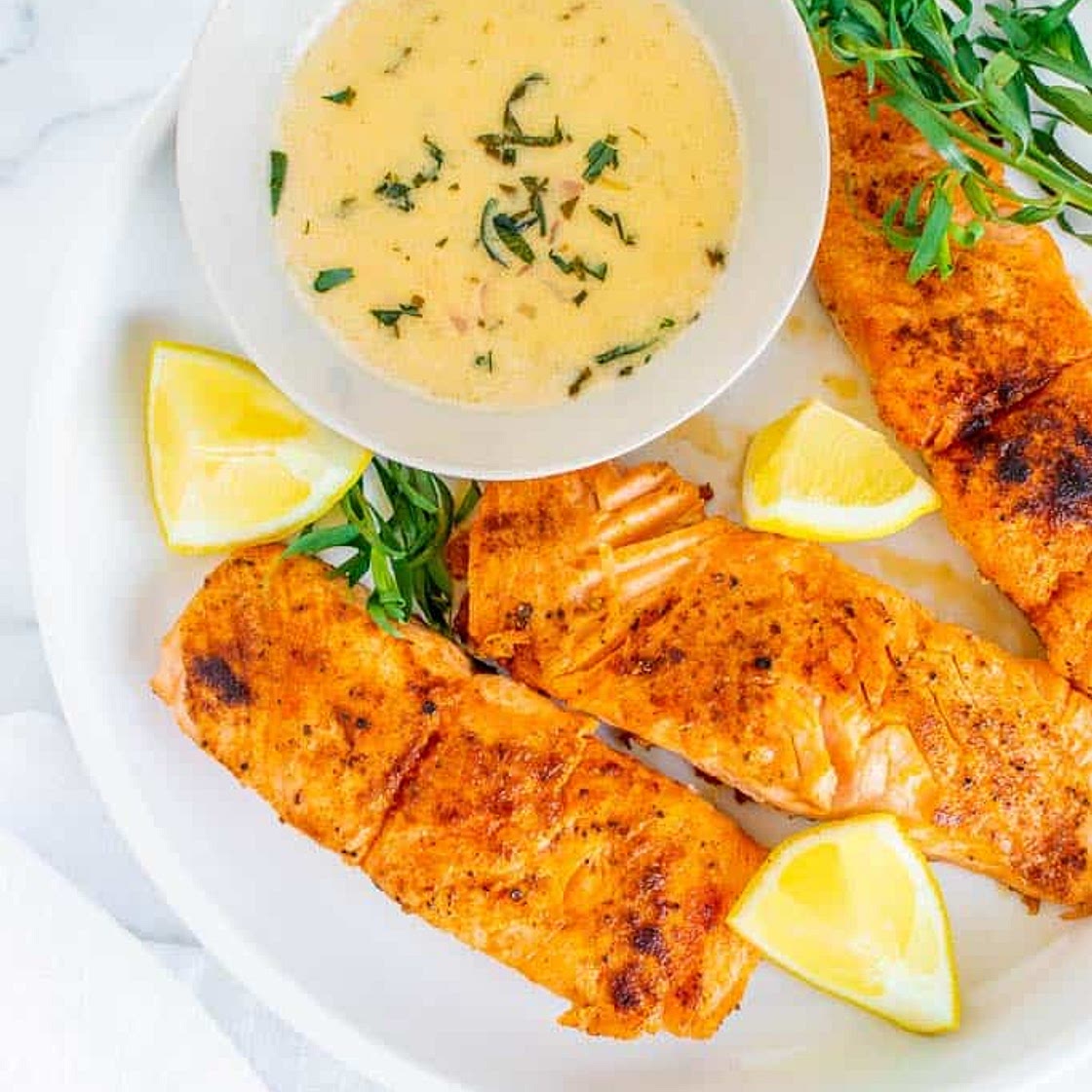 Pan Seared Salmon With White Wine Sauce