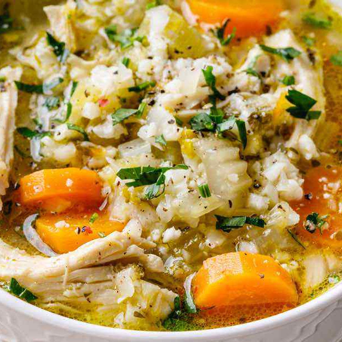 Instant Pot Chicken and Cauliflower Rice Soup (Low Carb)