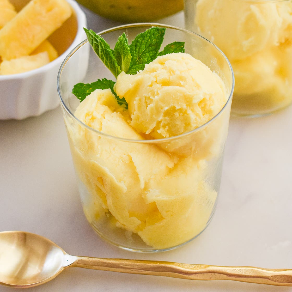 Creamy Low-FODMAP Pineapple Mango Sorbet; Gluten-free, Vegan