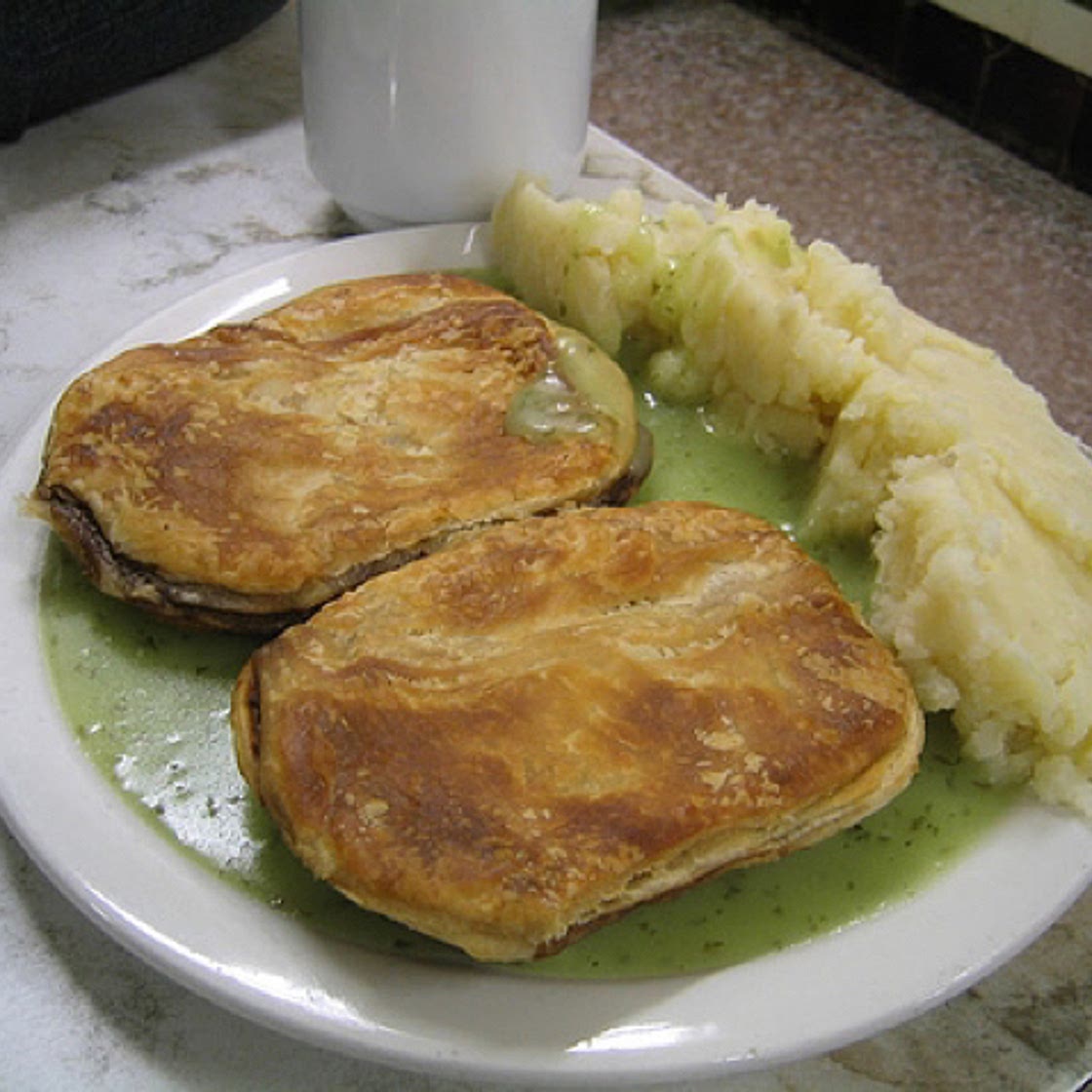 Traditional pie 'n' mash with parsley liquor