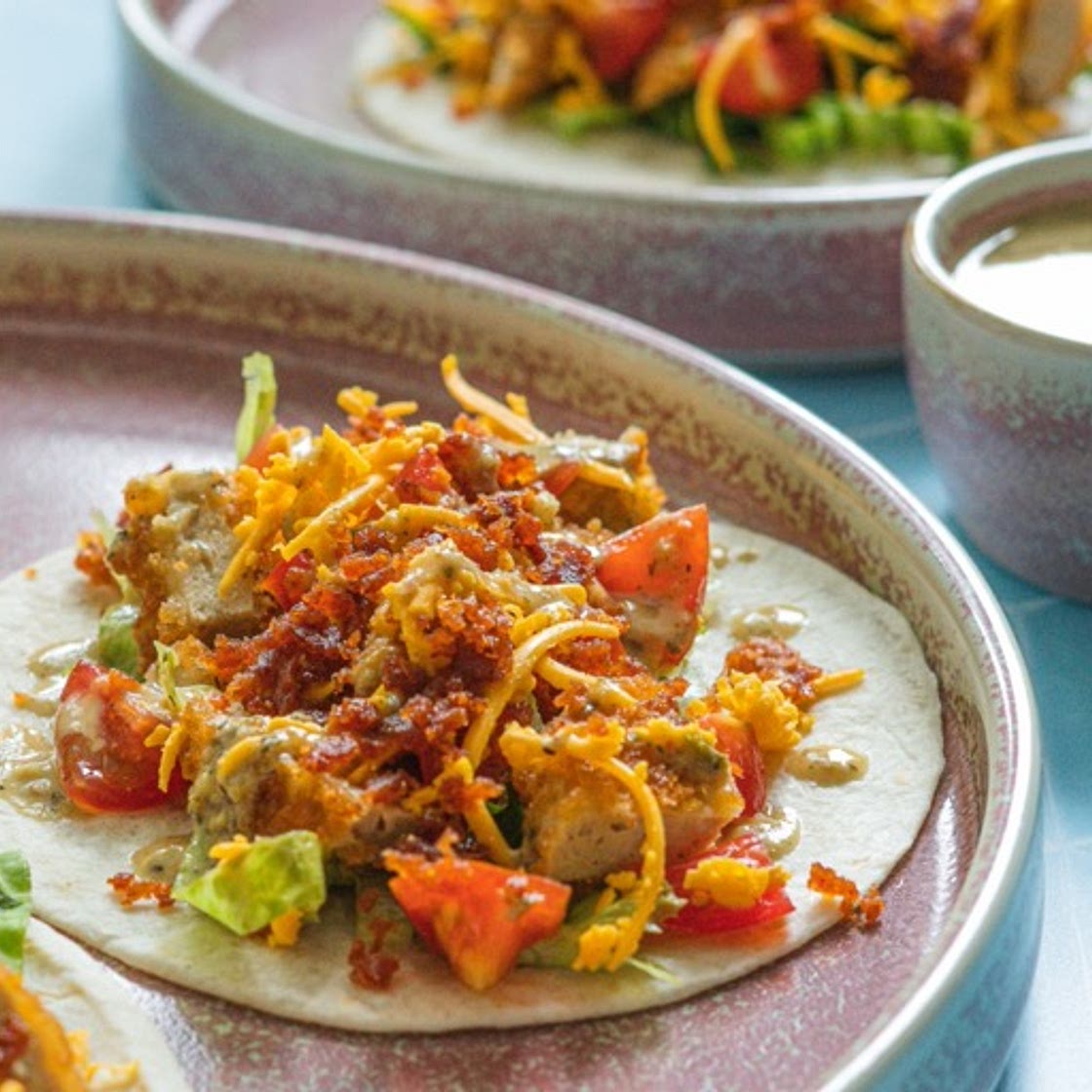 Chicken Bacon Ranch Tacos with Vegan substitutes