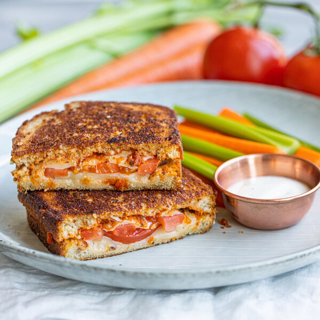 Sun-Dried Tomato Pesto Grilled Cheese with Veggie Sticks & Ranch