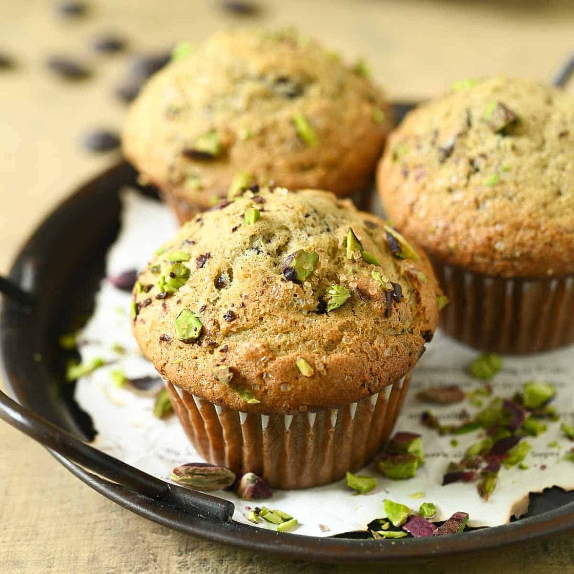Pistachio Muffins with Chocolate Chips