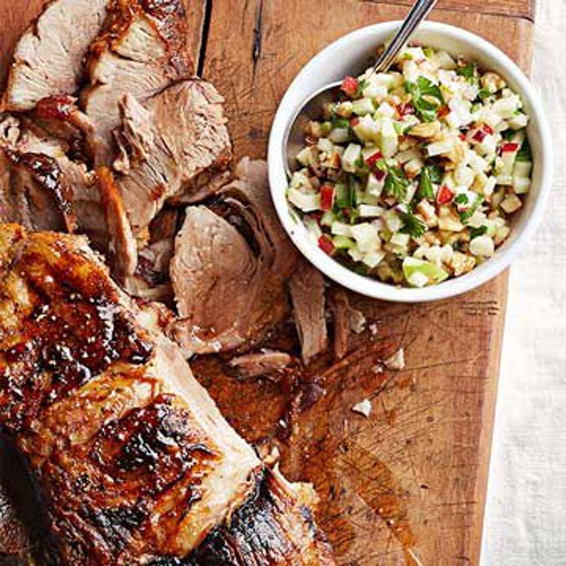 Roast Pork with Apple-Walnut Salsa