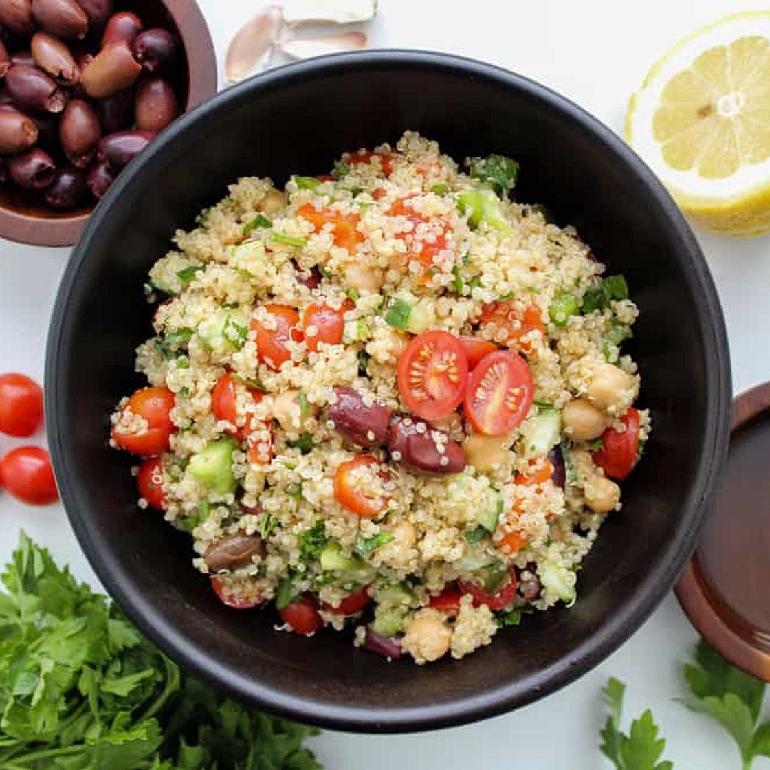 Healthy Greek Quinoa Salad with a Simple Lemon Vinaigrette