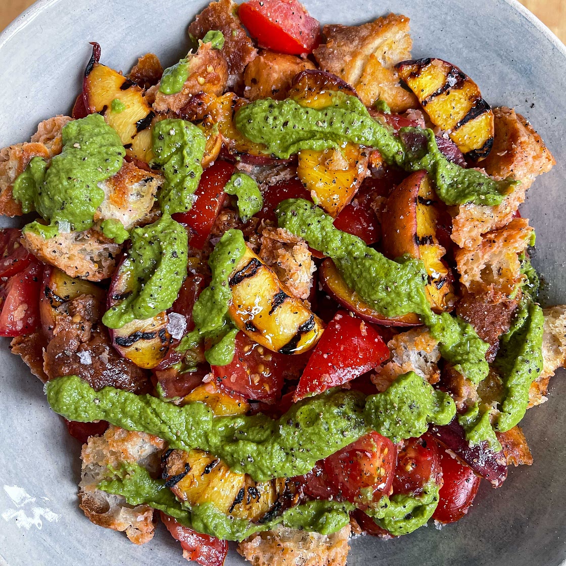 Charred Peach Panzanella
