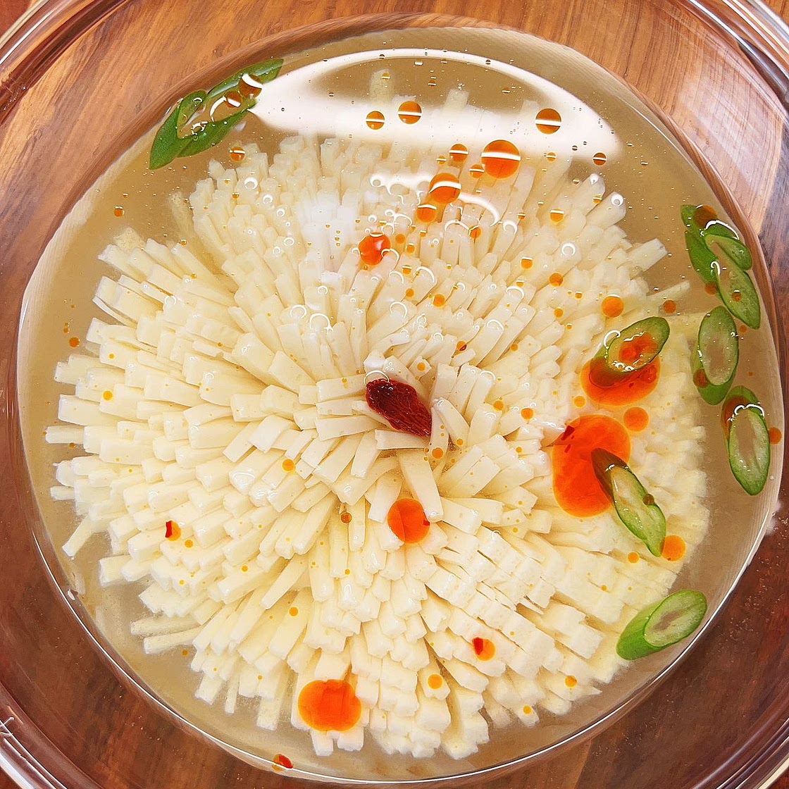 Tofu Soup (flower-shaped tofu with miso and vegetable broth)