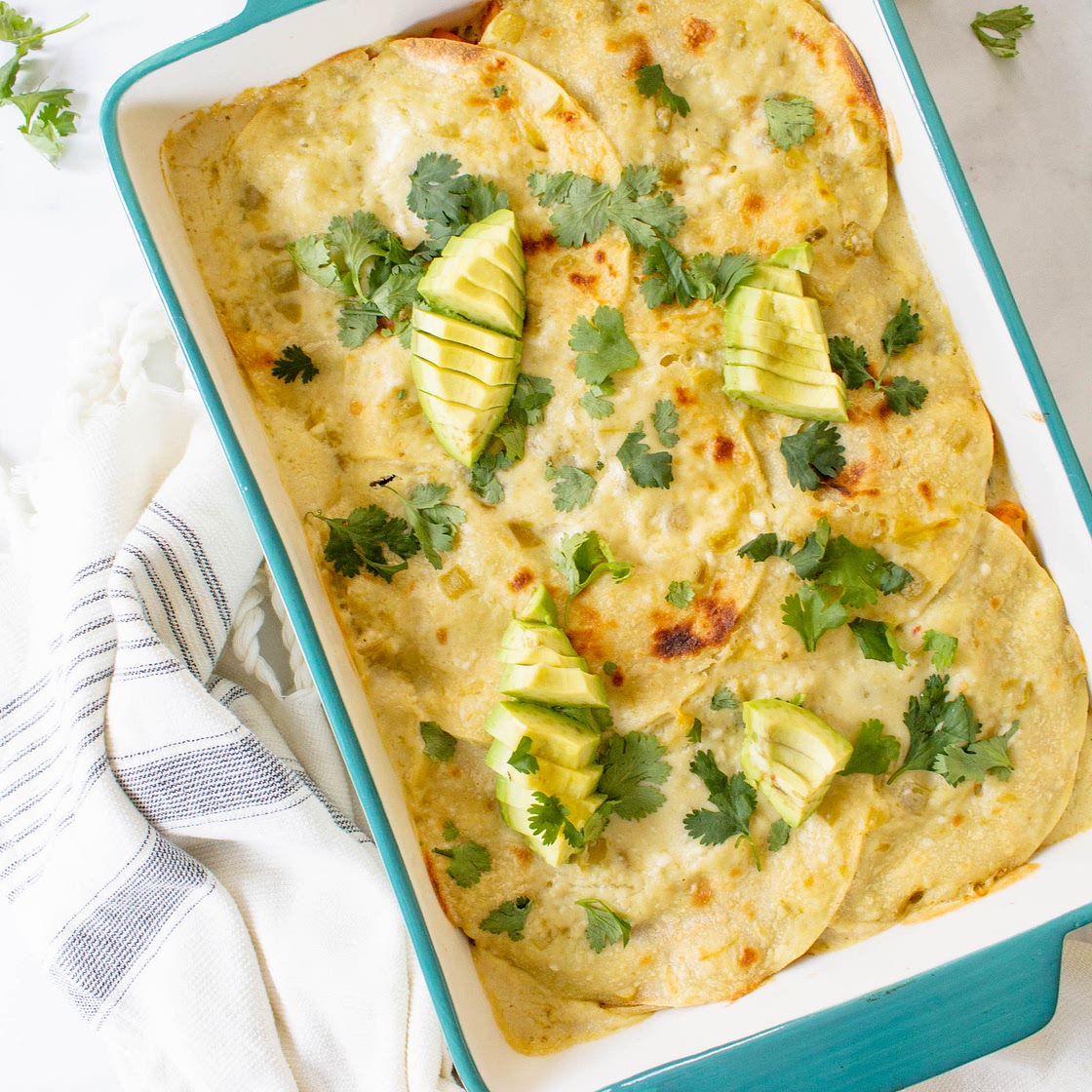 Vegan Butternut Squash Poblano Enchilada Casserole