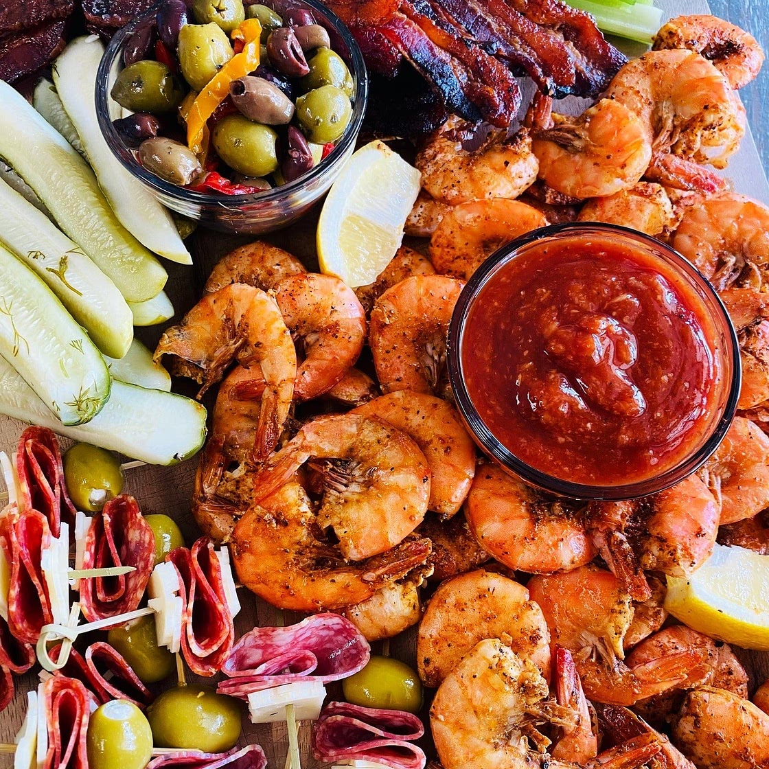 Bloody Mary Shrimp Cocktail Charcuterie Board