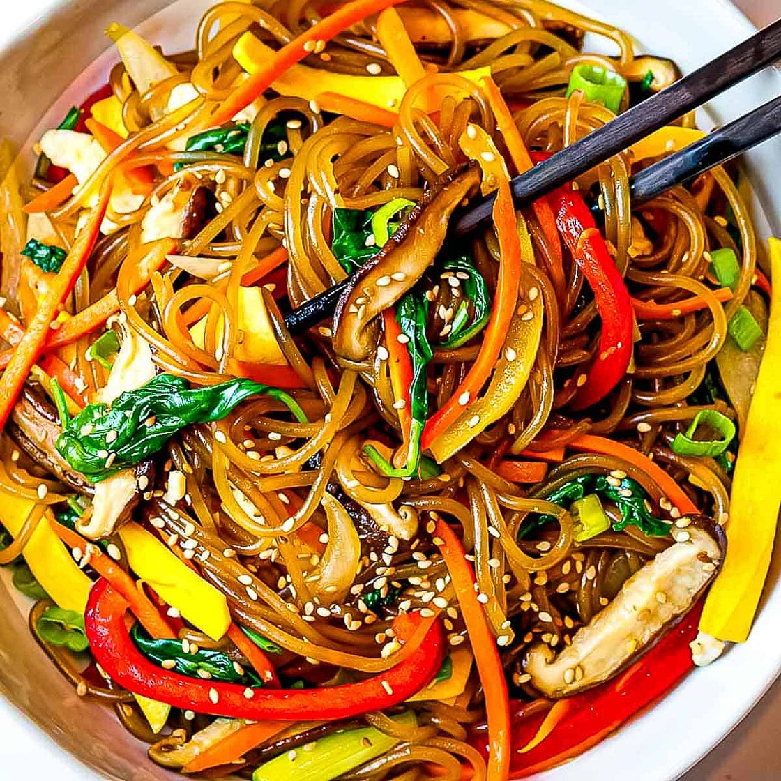 Easy Japchae (Korean glass noodle stir fry)