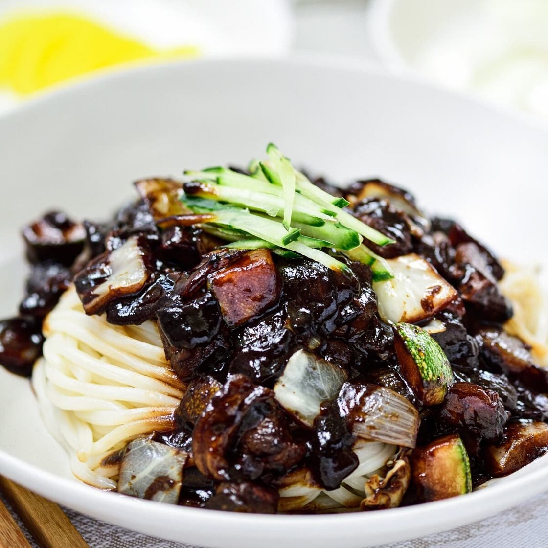 Jajangmyeon (noodles in a black bean sauce)