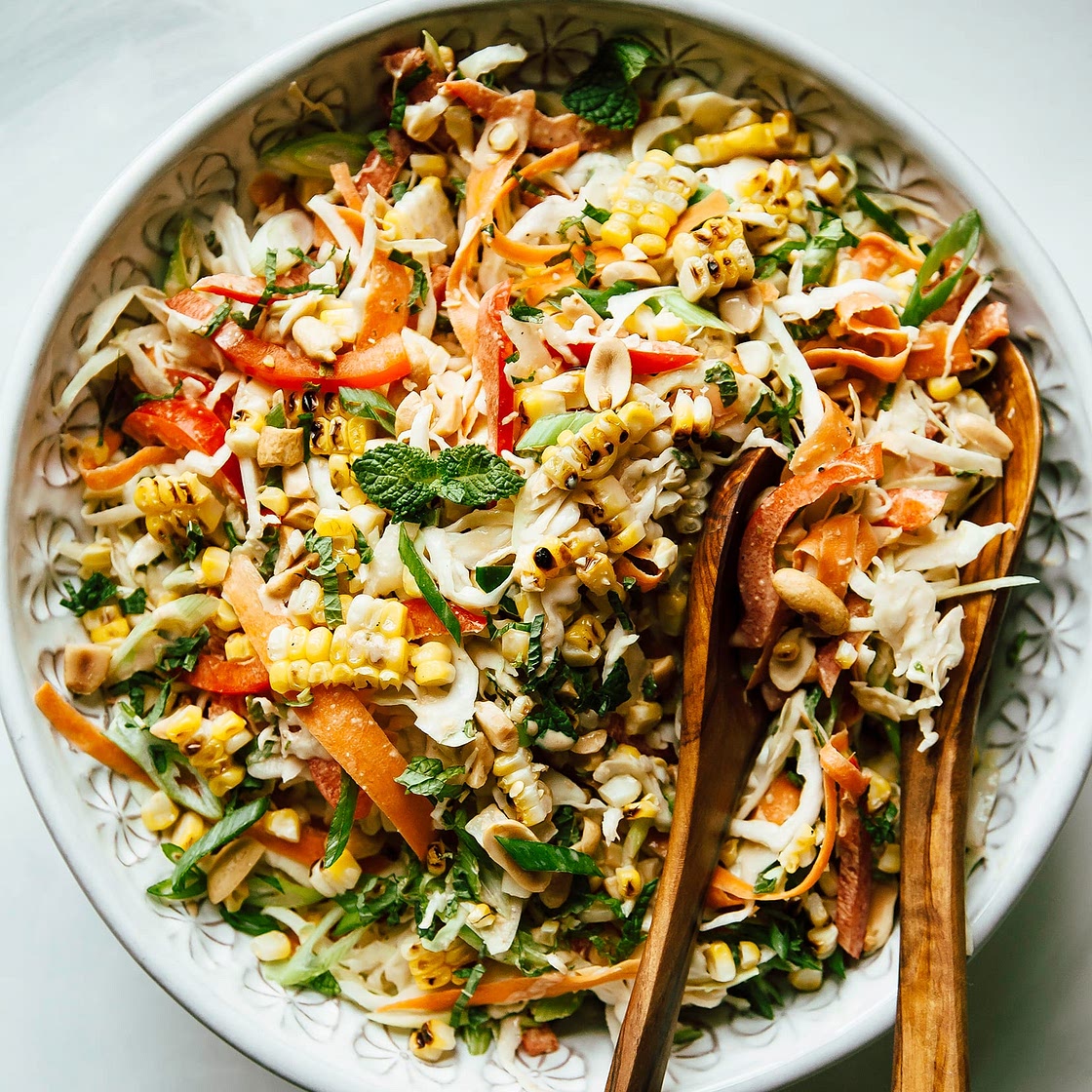 Charred Corn Slaw with Peanut Butter Lime Dressing