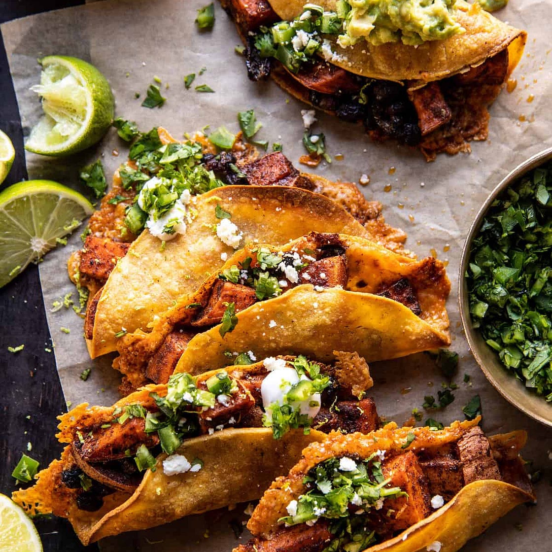 Crispy Chipotle Sweet Potato Tacos with Lime Crema