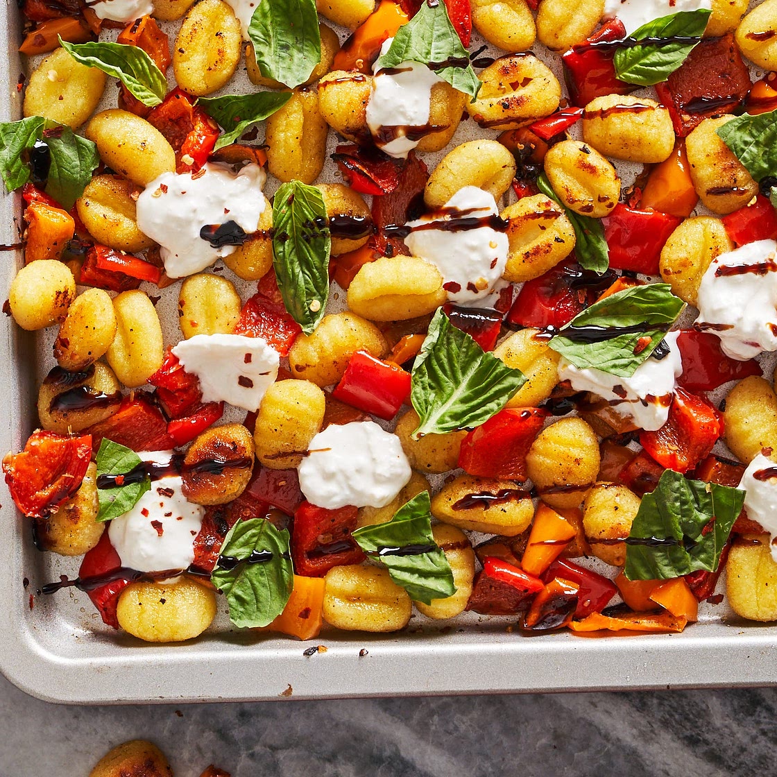Sheet-Pan Burrata Caprese Gnocchi