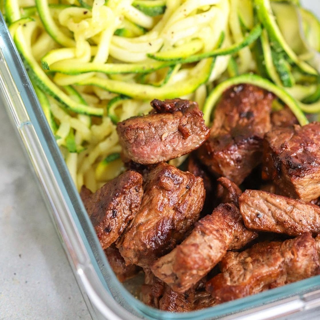 Keto Meal Prep Steak Bites and Zoodles