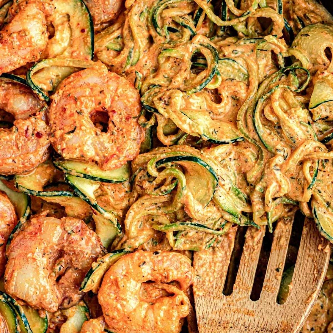 Creamy Keto Mediterranean Shrimp and Zoodles