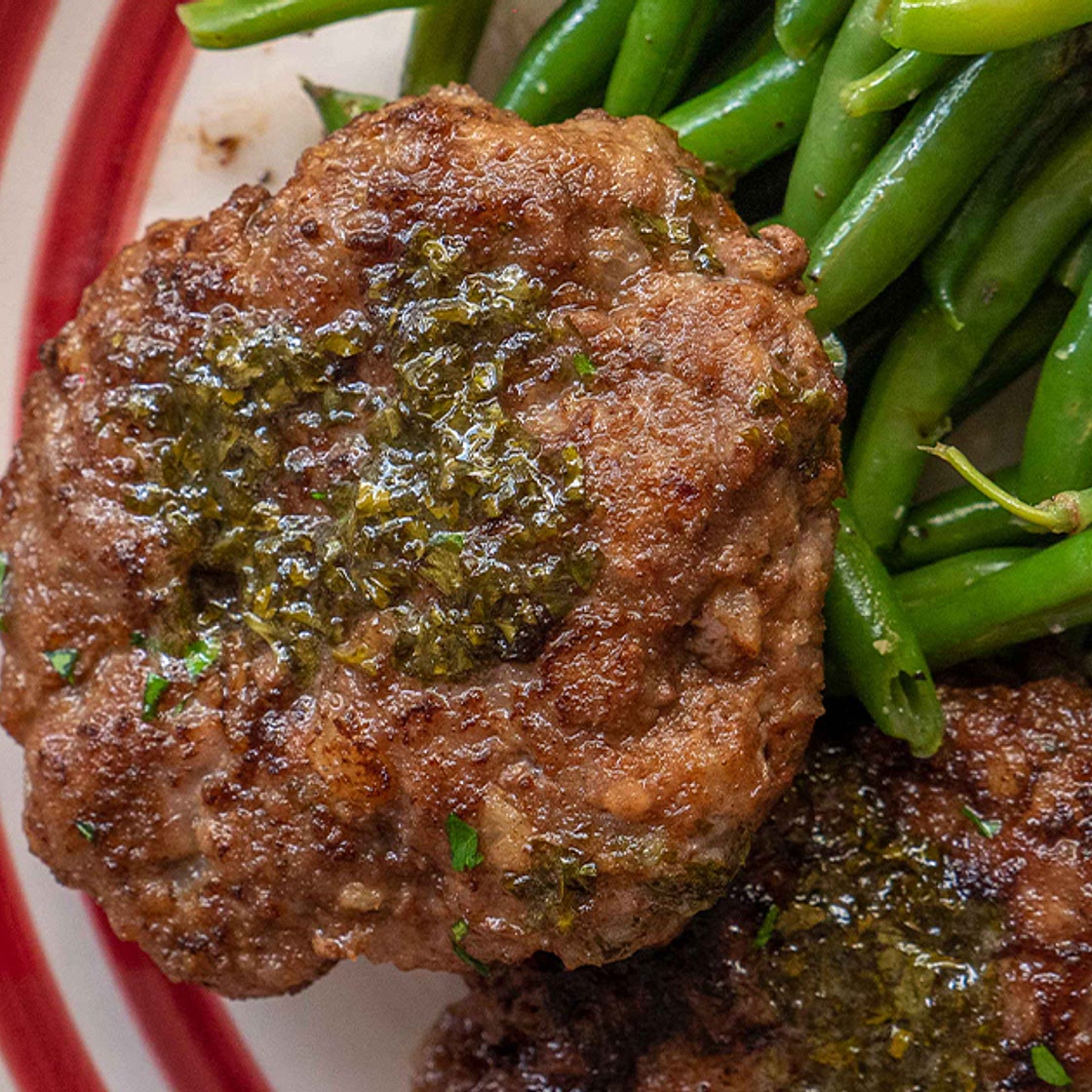 Julia Child's Ground Beef Patties with Onions and Herbs (Bifteck Haché A La Lyonnaise)