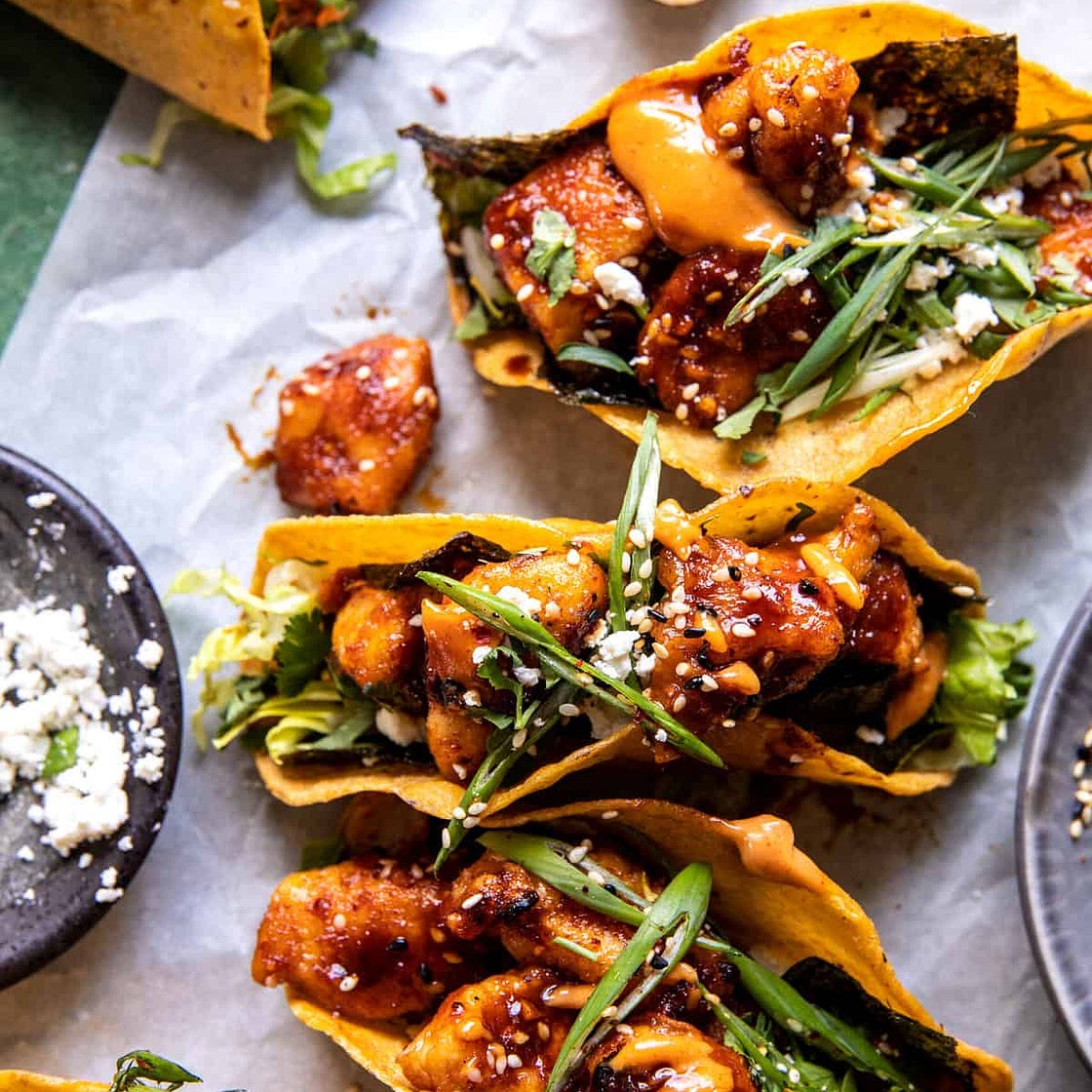 Crispy Sesame Ginger Chicken Tacos
