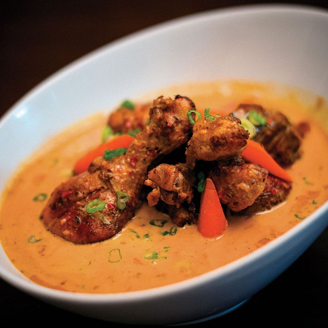 Malaysian Chicken Curry with Buttermilk Beer Beignets