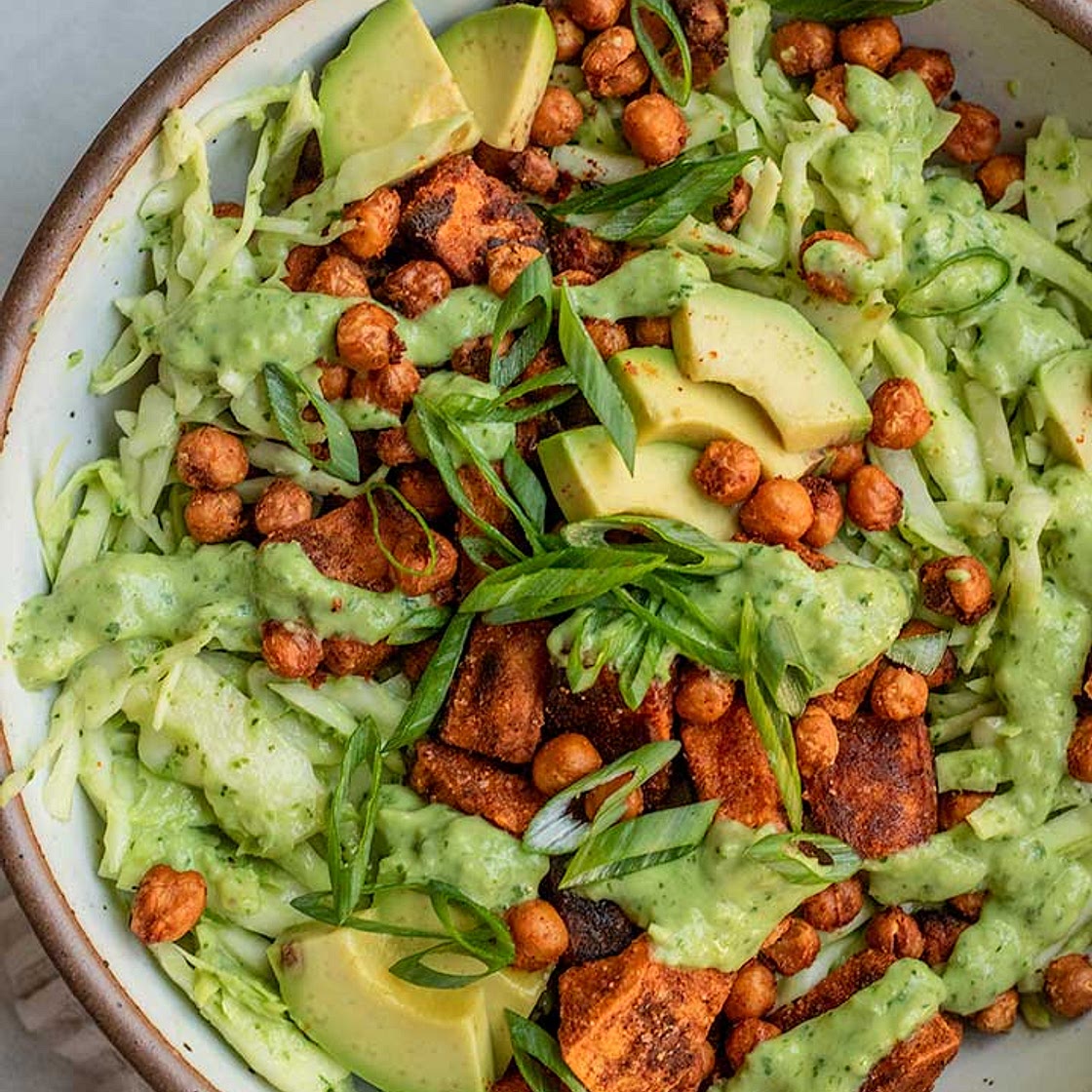 Cilantro Lime Slaw Bowl with Roasted Sweet Potatoes