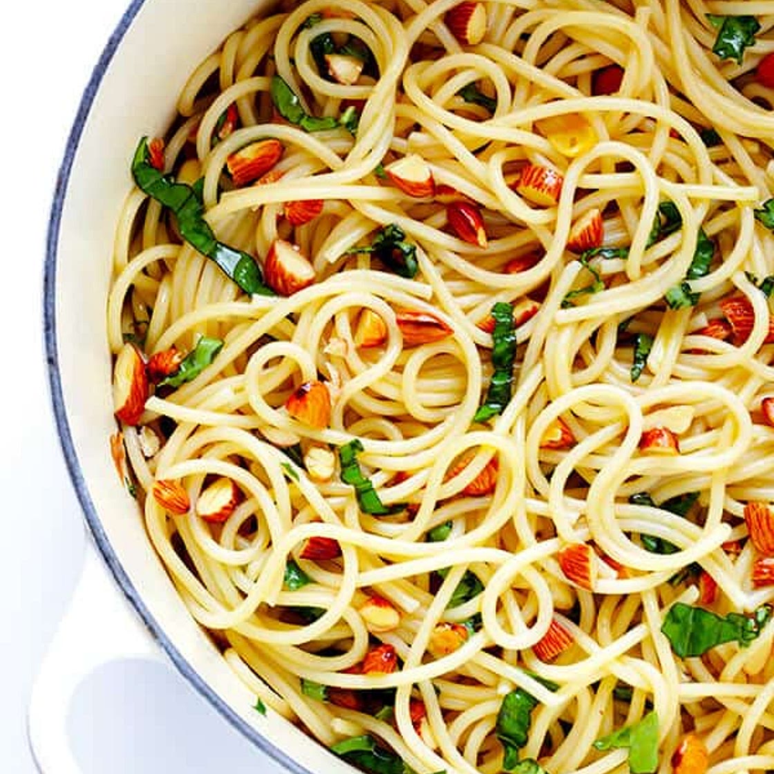 Lemon Basil Spaghetti with Almonds