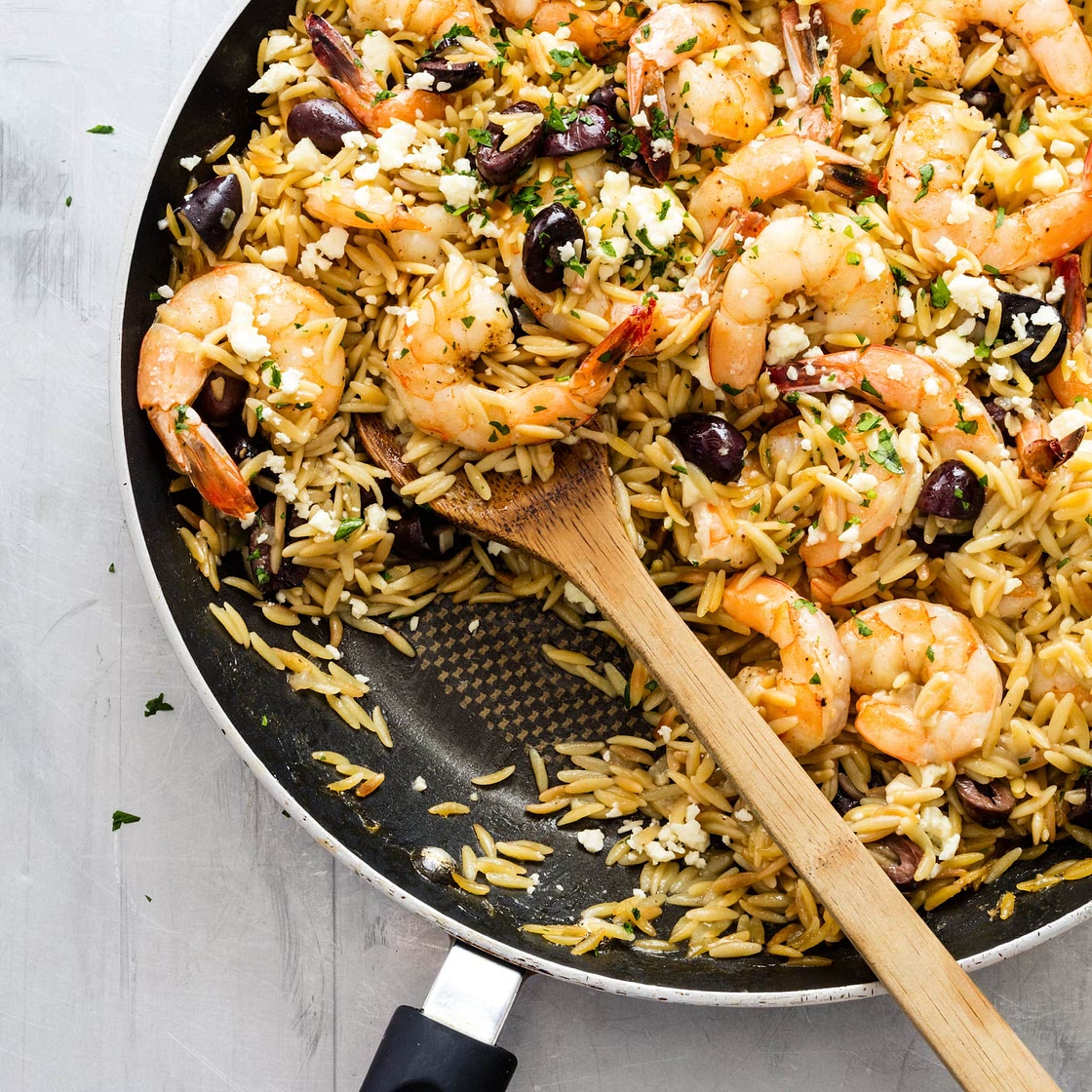 Lemony Shrimp with Orzo, Feta, and Olives