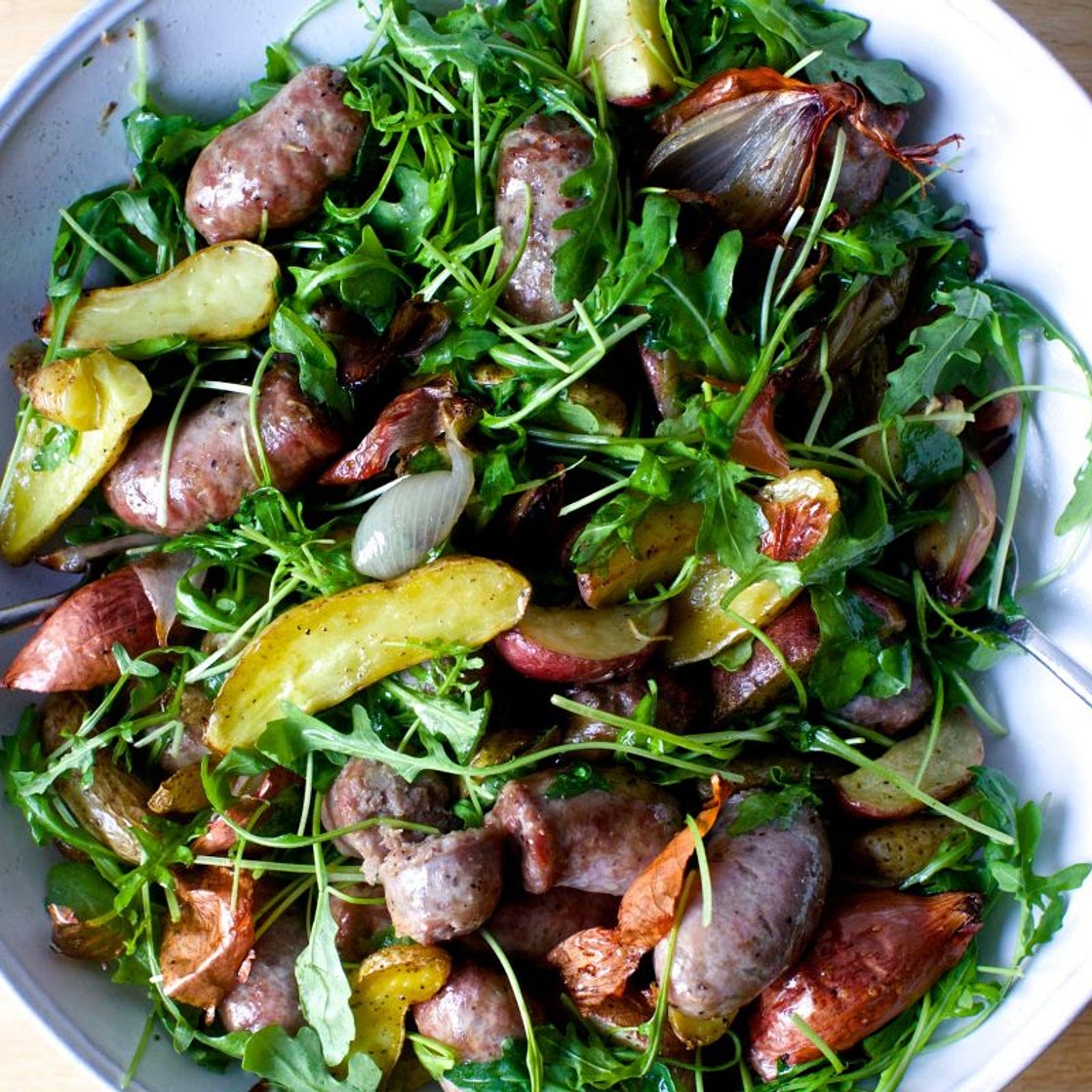 Sausage and Potato Roast with Arugula