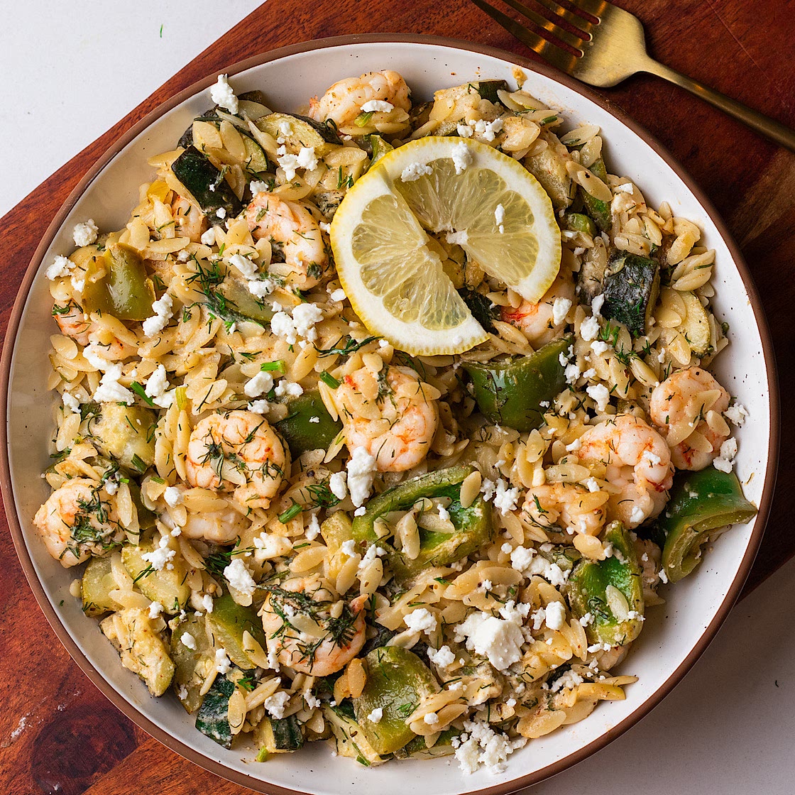 Mediterranean Shrimp Orzo with Feta