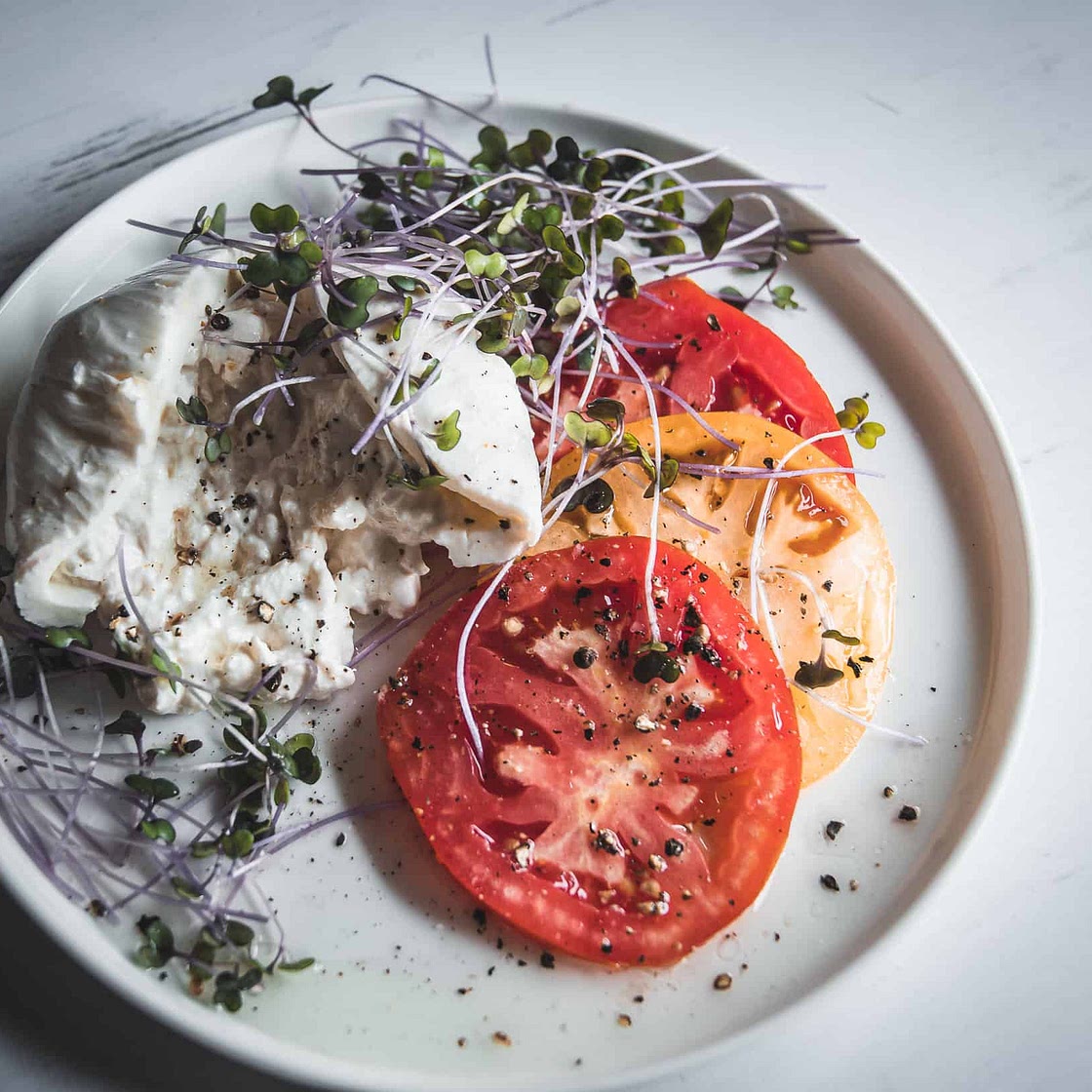 Tomato and Microgreen Salad with Burrata