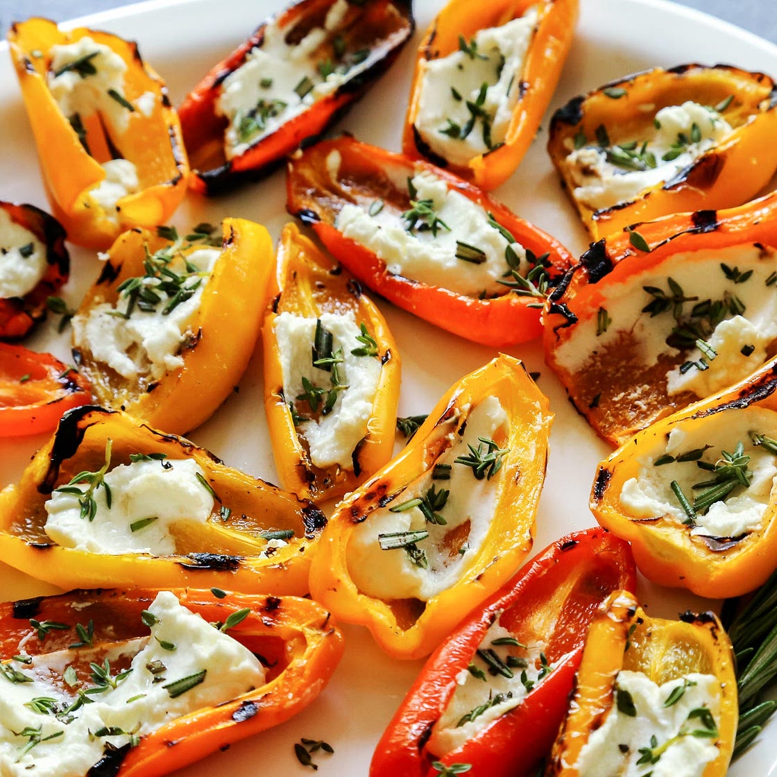 Grilled Mini Sweet Peppers with Goat Cheese