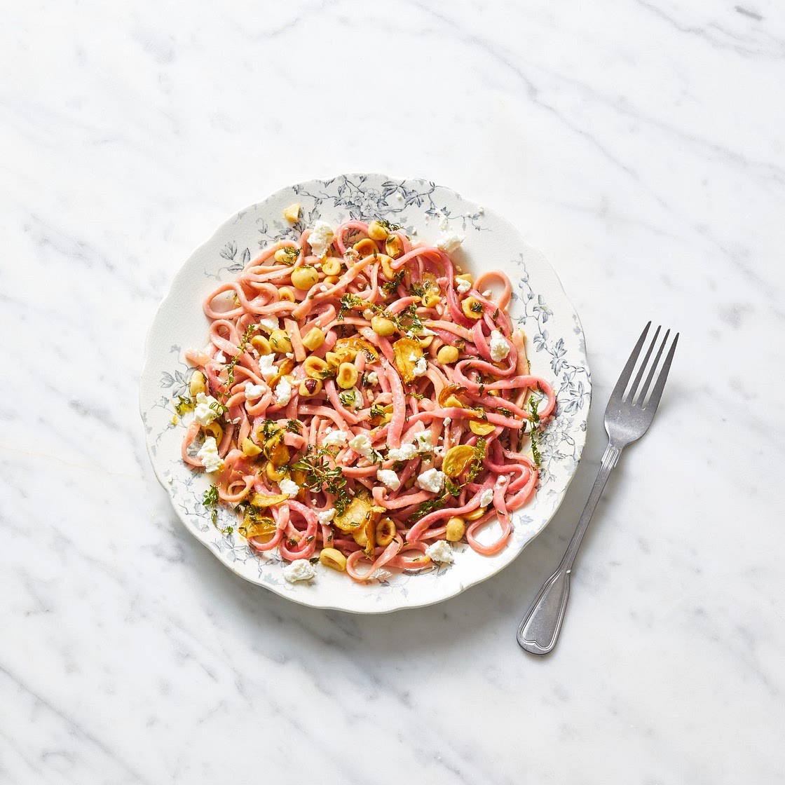 Beet Fettuccine With Hazelnuts and Goat Cheese