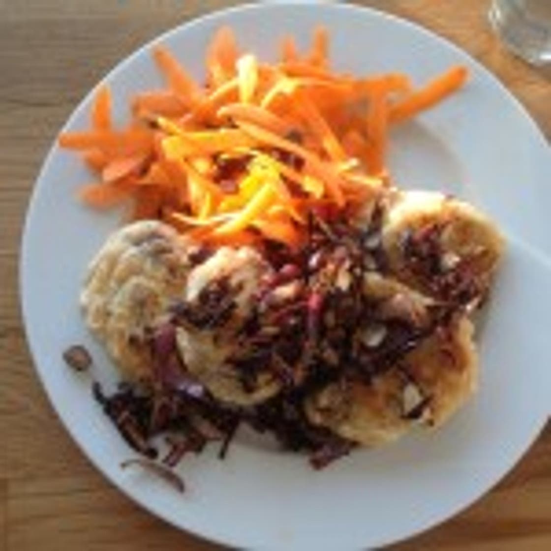 Olive Drop Scones, Crispy Fried Onions & Carrot Ribbon Salad