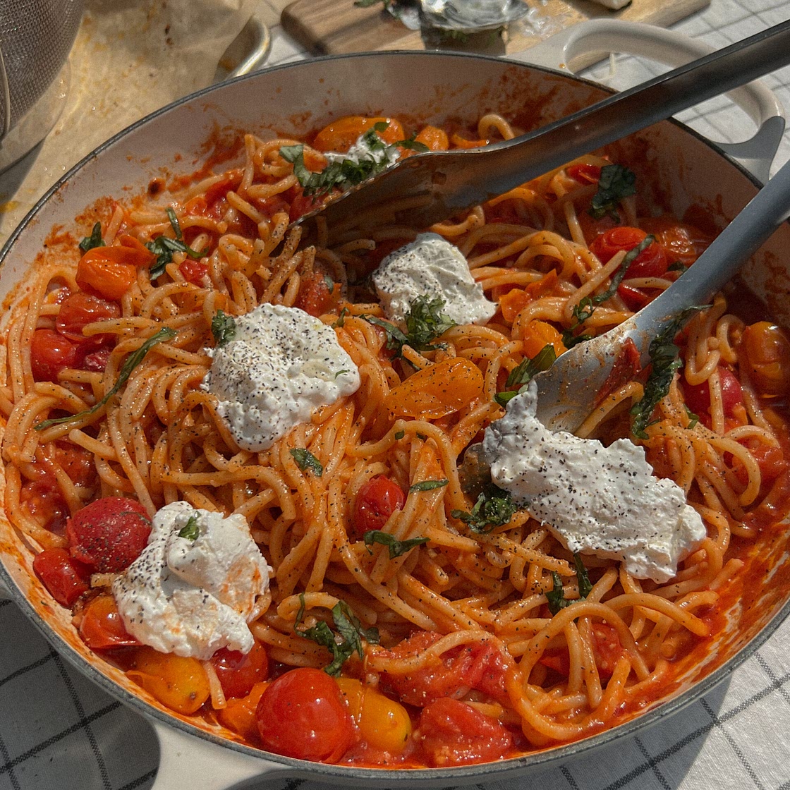 Easy Roasted Tomato and Garlic Spaghetti (Vegan, Gluten Free)