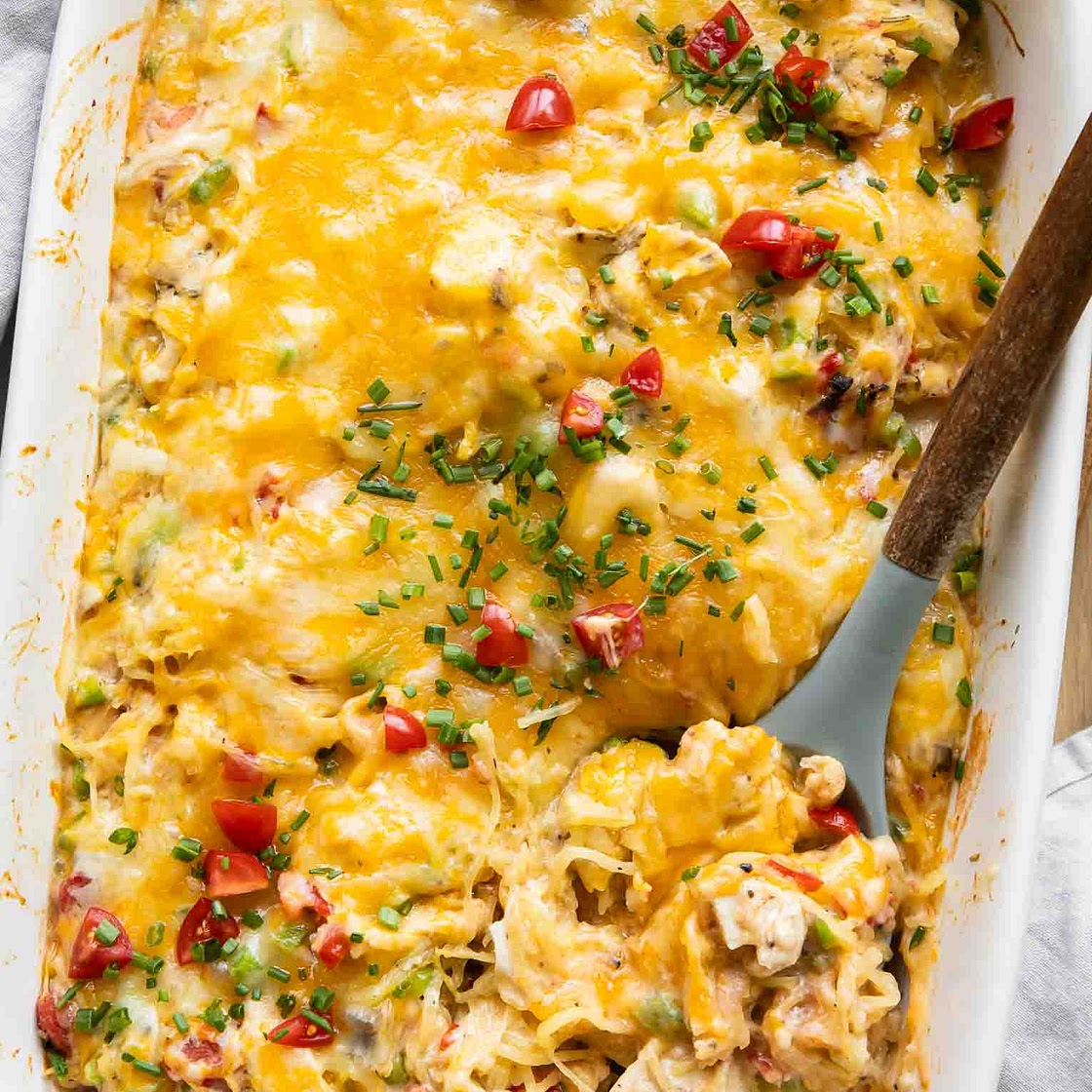 Cheesy Chicken Spaghetti Squash Casserole
