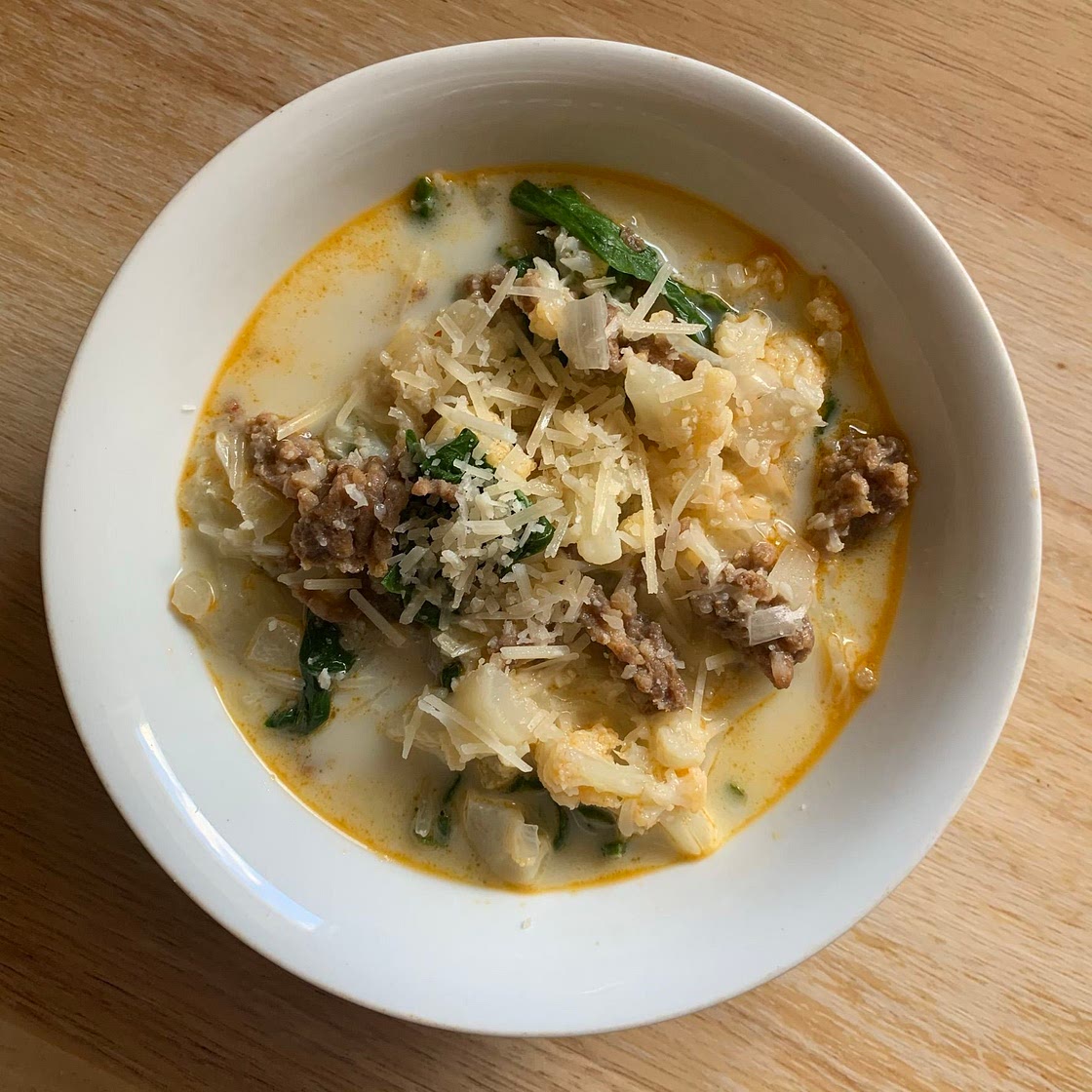 Sausage, Kale, and Cauliflower Soup