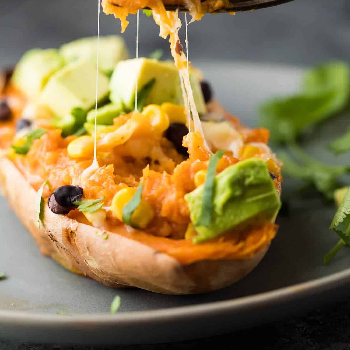 Freezer to Oven Enchilada Stuffed Sweet Potatoes