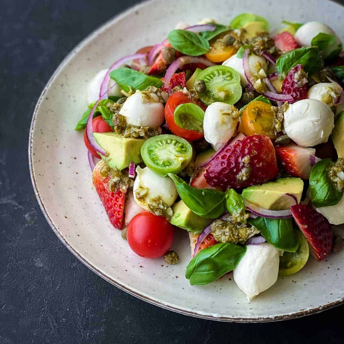 Tomato Bocconcini Salad with Caper Vinaigrette