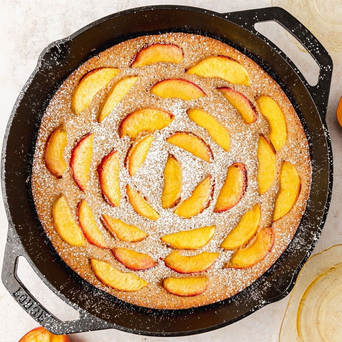 Brown Butter Peach Cast Iron Skillet Cake