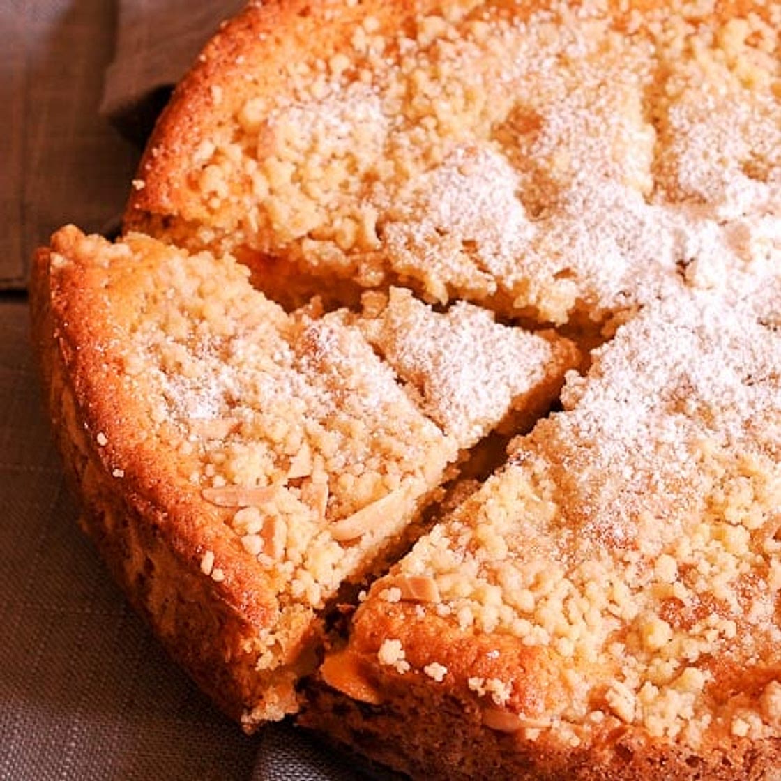 German Peach Kuchen Cake with Almond Streusel