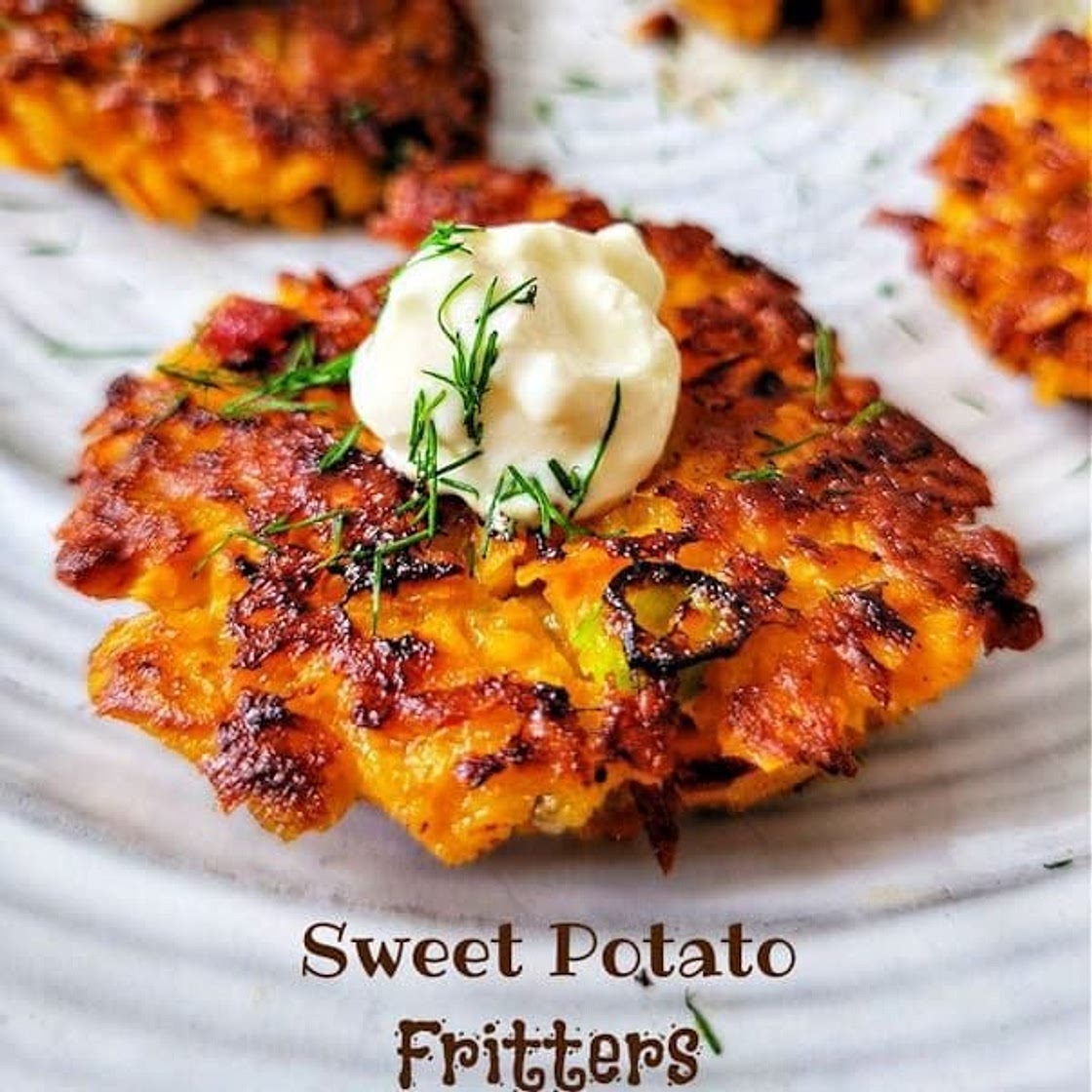 Sweet Potato Fritters with Bacon and Green Onions