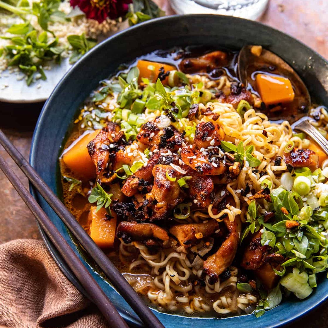 Chili Crisp Chicken and Noodles in Ginger Soy Broth