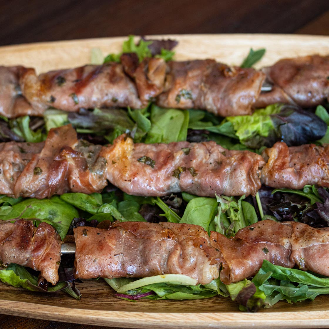 Shrimp Marinade In Tequila With Prosciutto And Basil