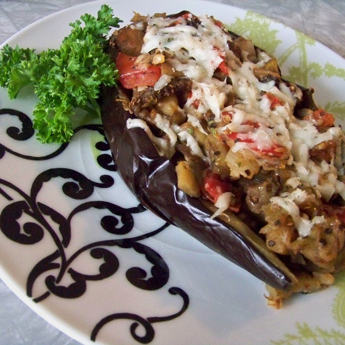 Stuffed Eggplant With Cheese and Tomatoes