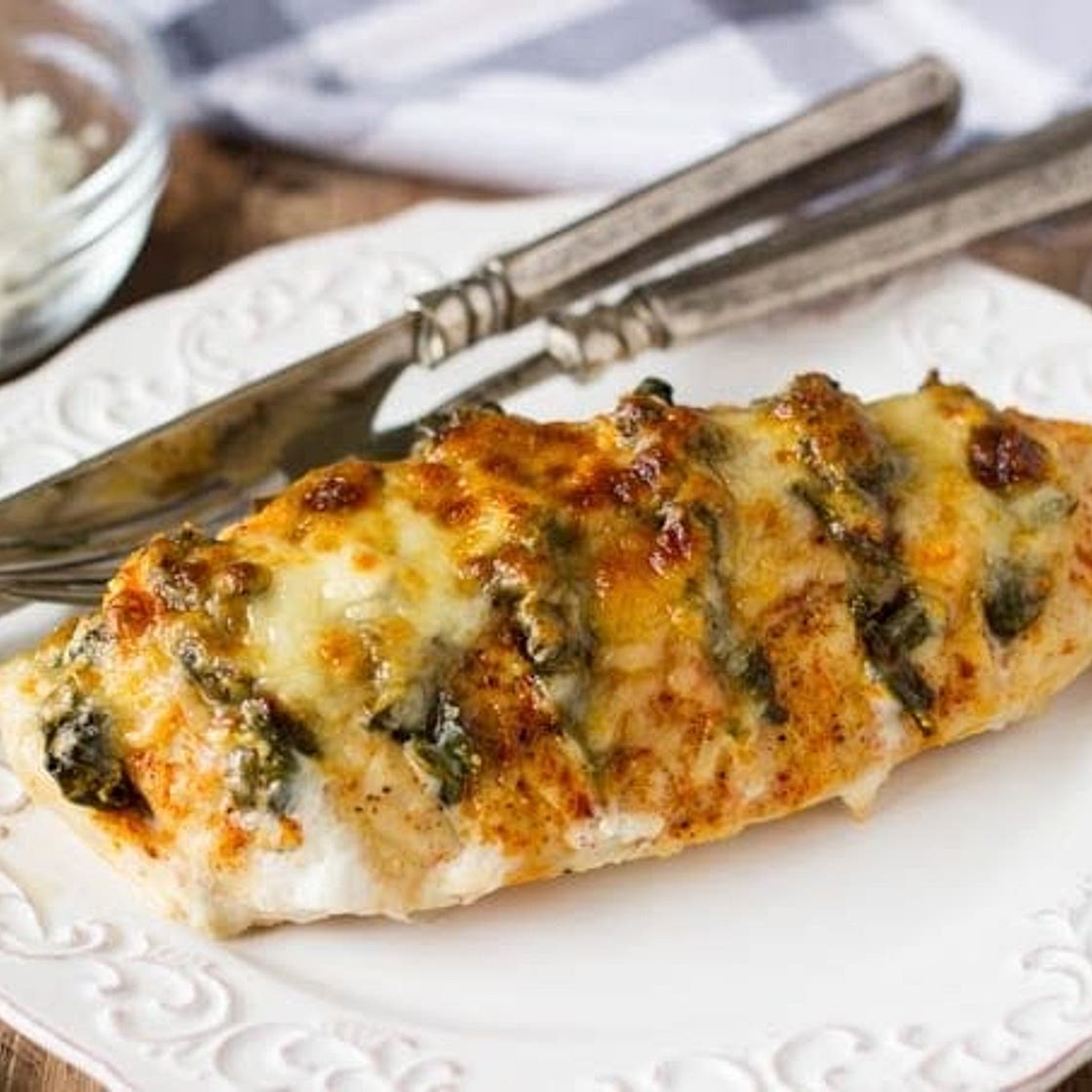 Hasselback Chicken with Spinach + Goat Cheese